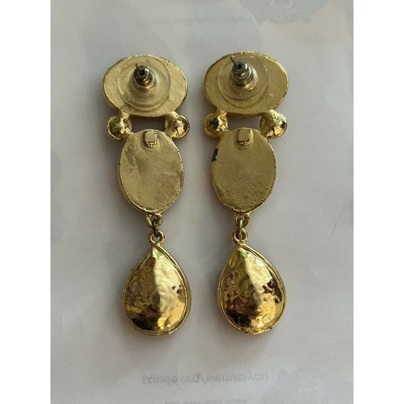 Vintage 3 Tier Orange Pink Red Crystal Three Drop Rhinestone Earrings - Picture 3 of 5